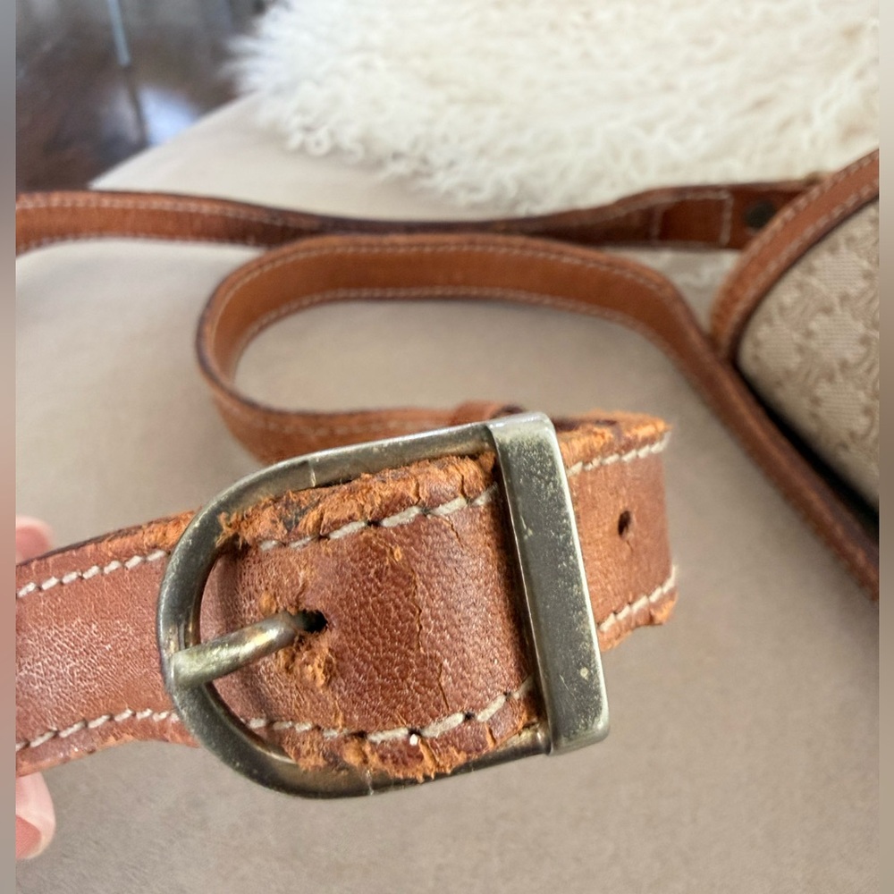 Celine Brown & Beige macadam Leather Trim Crossbody Bag - Picture 12 of 15